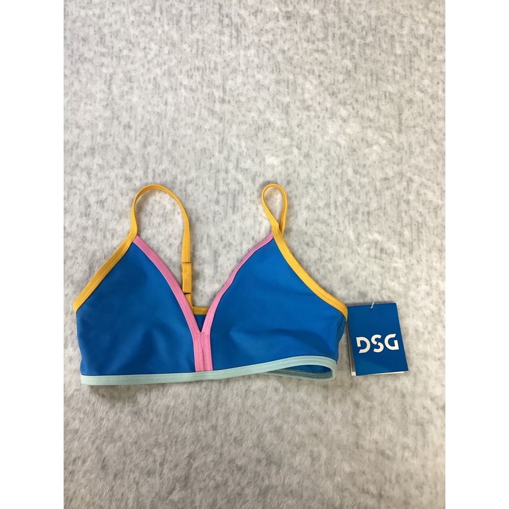 DSG Girls XS Aqua Blue Bound Bikini Top‎ Colorblock UV Protection NWT DSG15103